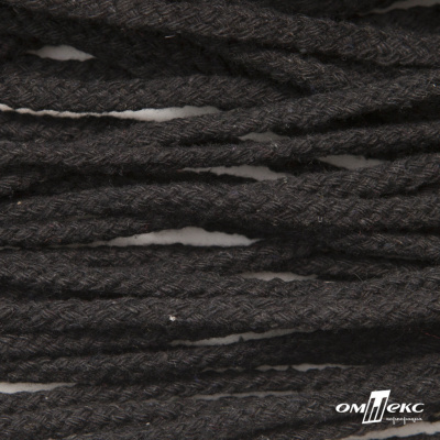 Шнур плетеный d-6 мм круглый, 70% хлопок 30% полиэстер, уп.90+/-1 м, цв.1078-черный - купить в Каспийске. Цена: 588 руб.