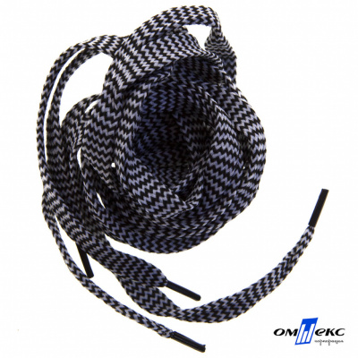Шнурки #107-07, плоские 130 см, двухцветные цв.серый/чёрный - купить в Каспийске. Цена: 23.03 руб.