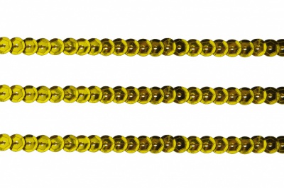 Пайетки "ОмТекс" на нитях, SILVER-BASE, 6 мм С / упак.73+/-1м, цв. А-1 - т.золото - купить в Каспийске. Цена: 468.37 руб.