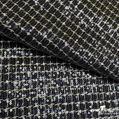 Ткань костюмная с пайетками, 100%полиэстр, 460+/-10 гр/м2, 150см #309 - цв. чёрный - купить в Каспийске. Цена 1 203.93 руб.