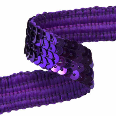 Тесьма с пайетками 12, шир. 20 мм/уп. 25+/-1 м, цвет фиолет - купить в Каспийске. Цена: 778.19 руб.