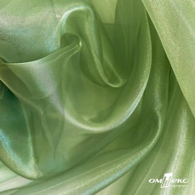 Ткань органза, 100% полиэстр, 28г/м2, шир. 150 см, цв. #27 зеленый - купить в Каспийске. Цена 86.24 руб.