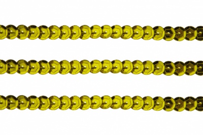 Пайетки "ОмТекс" на нитях, SILVER-BASE, 6 мм С / упак.73+/-1м, цв. 7 - св.золото - купить в Каспийске. Цена: 468.37 руб.