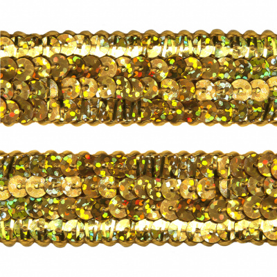 Тесьма с пайетками D16, шир. 20 мм/уп. 25+/-1 м, цвет золото - купить в Каспийске. Цена: 778.19 руб.